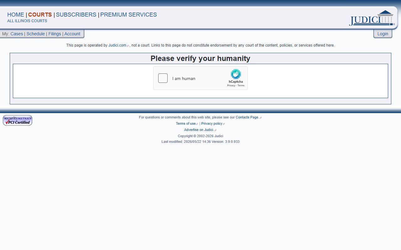 Jo Daviess County Judici case-search page for court records after an arrest